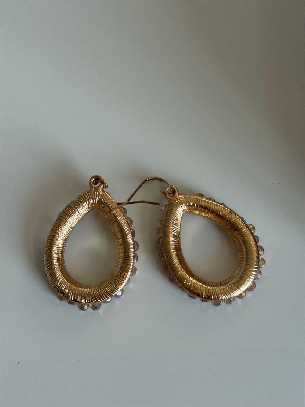 Gold Teardrop Crystal Dangle Earrings - Unbranded